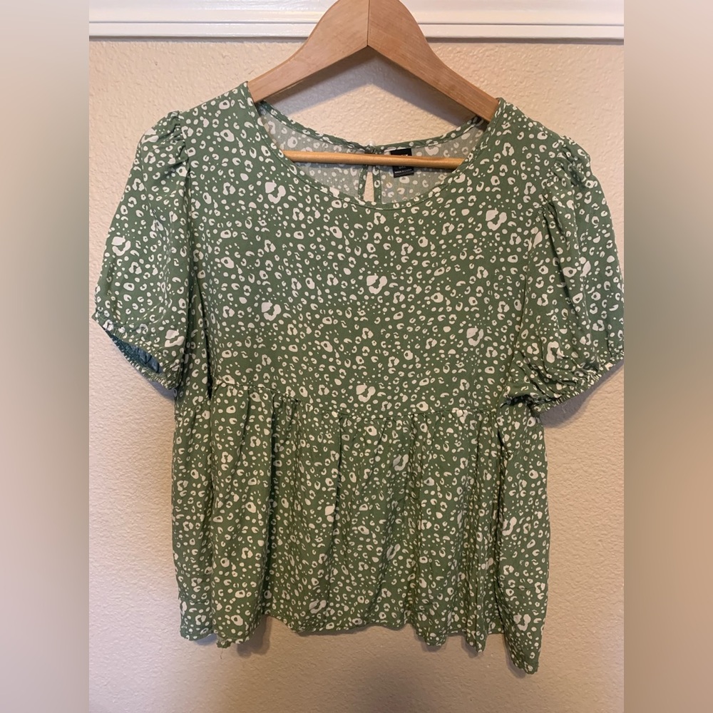 SHEIN LUNE Plus Puff Sleeve All-over Print Babydoll Top